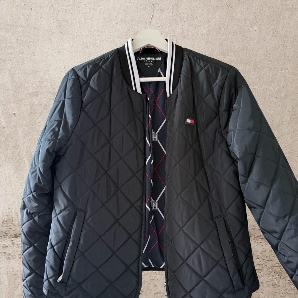 Tommy Hilfiger Men's Dark Gray Quilted Bomber Jacket